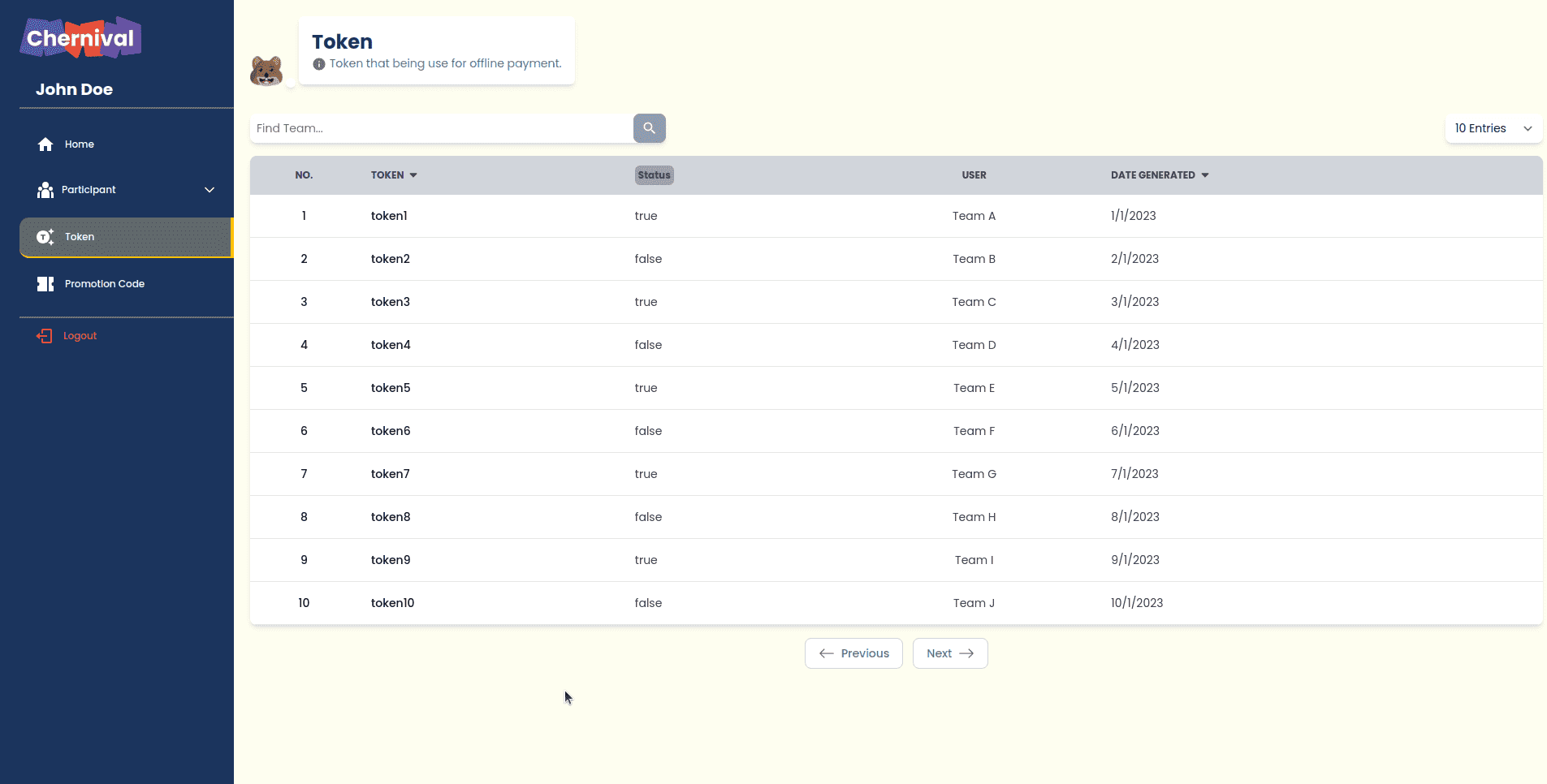 Token -> manage and track contest token distribution