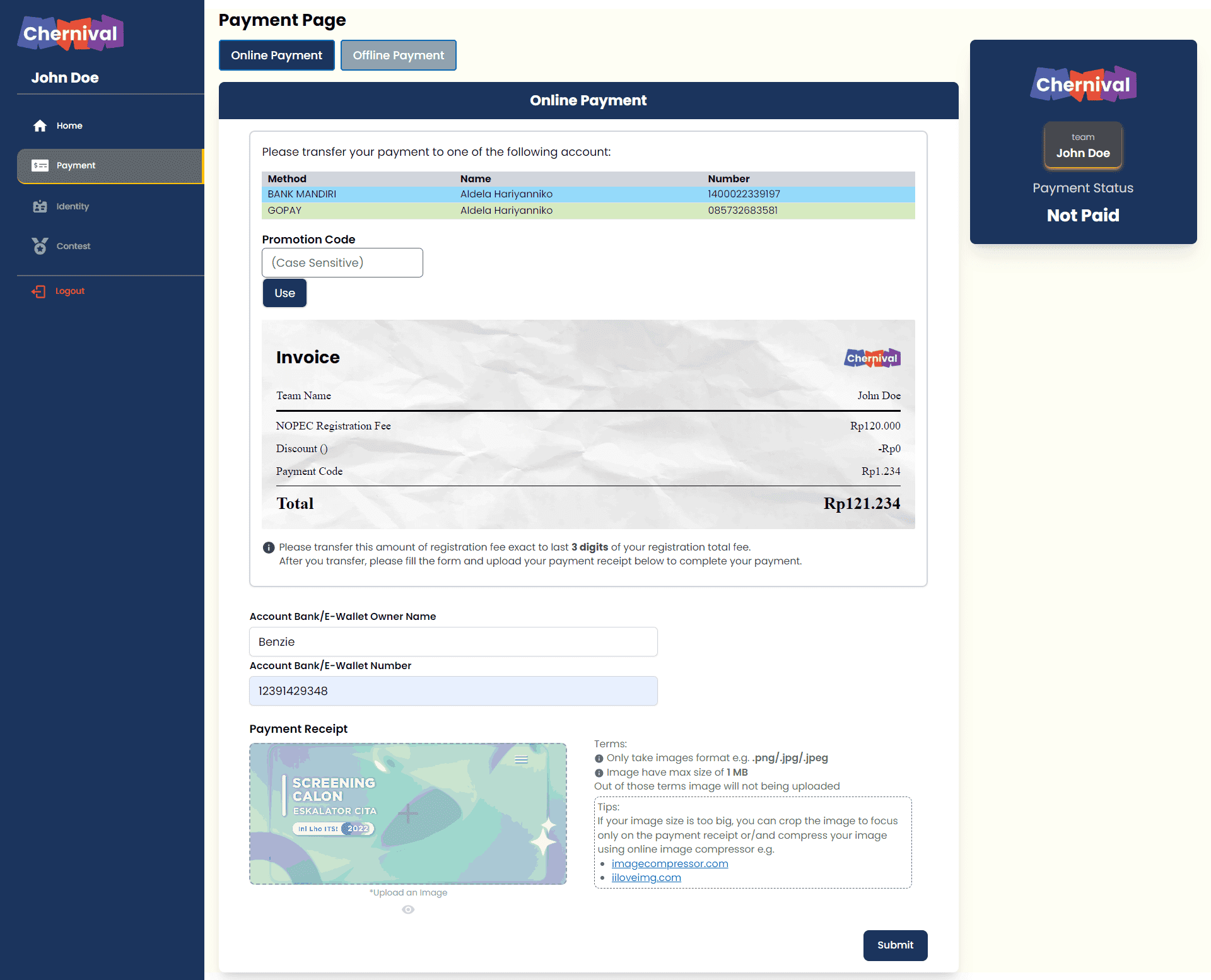 Payment -> status not paid